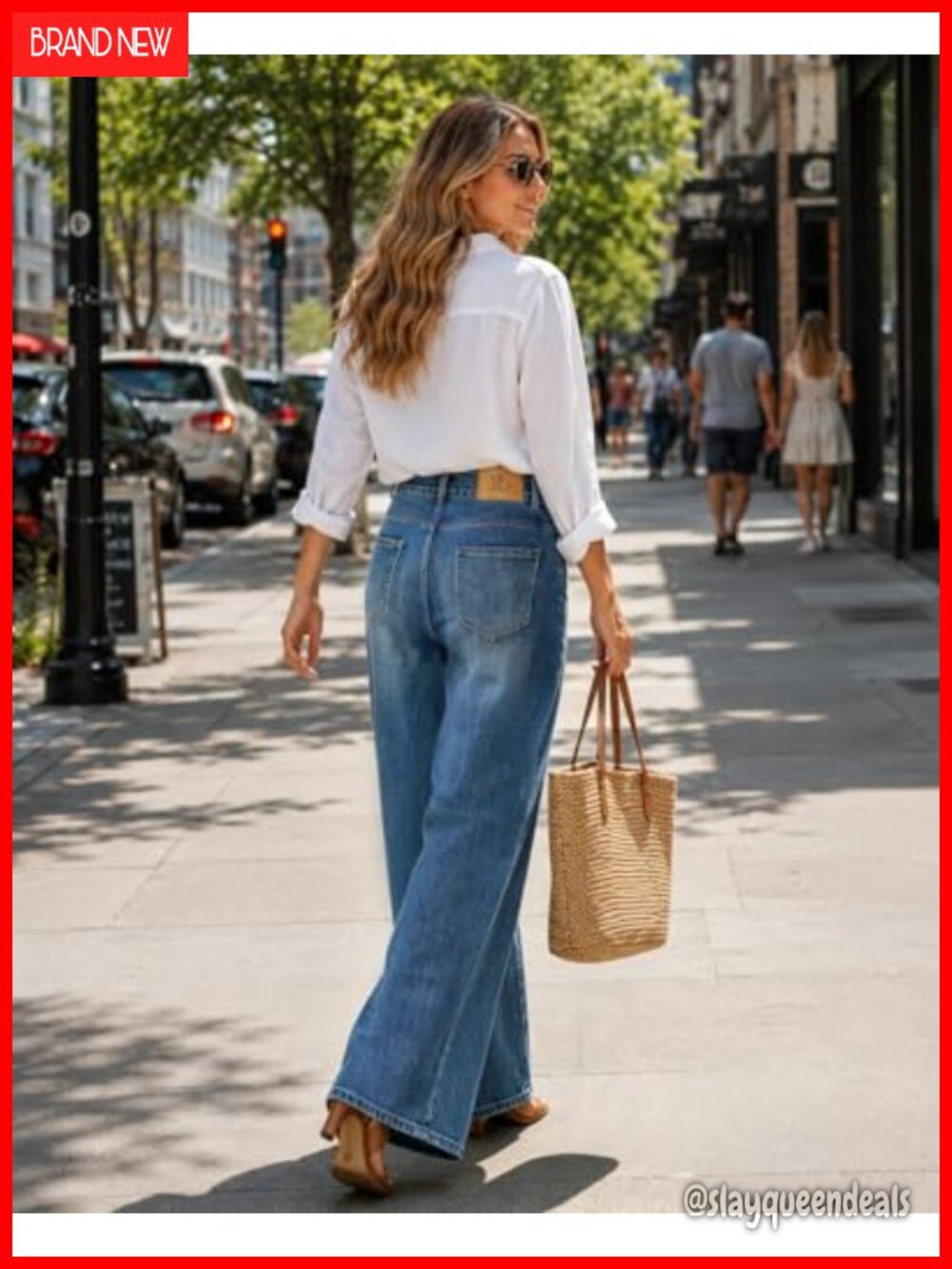 High Waisted Baggy Wide Leg Jeans Stretchy Tummy Control Straight Leg Denim - Picture 4 of 5